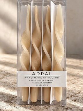 ADPAL Hand Made Ribbon Candles 4-Pack Cream NWT